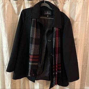 Brand new London Fog Black Pea Coat with Scarf